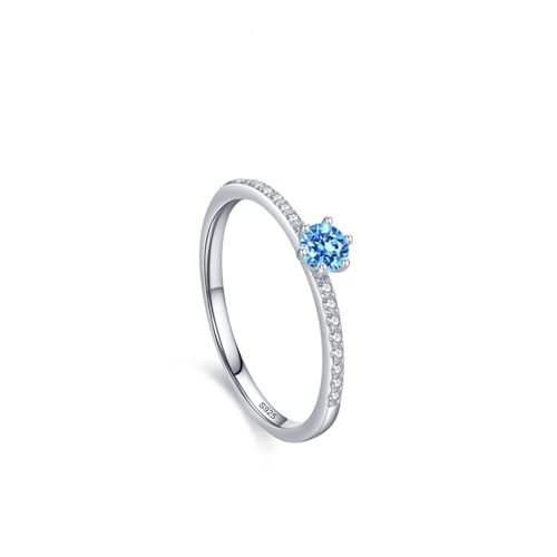 Skcess Damenring 925 Sterlingsilber, Fidget Ring Damen Blau Zirkonia Ring Halbe Ewigkeit mit Solitär Größe 49 (15.6) von Skcess