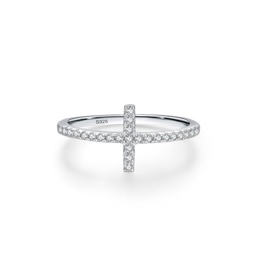 Skcess Damenring 925 Sterlingsilber, Fidget Ring Damen Weiß Zirkonia Ring Kreuz Größe 57 (18.1) von Skcess