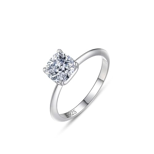 Skcess Damenring 925 Sterlingsilber, Ring Frauen Weiß Zirkonia Ring Quadratischer Solitär Größe 49 (15.6) von Skcess