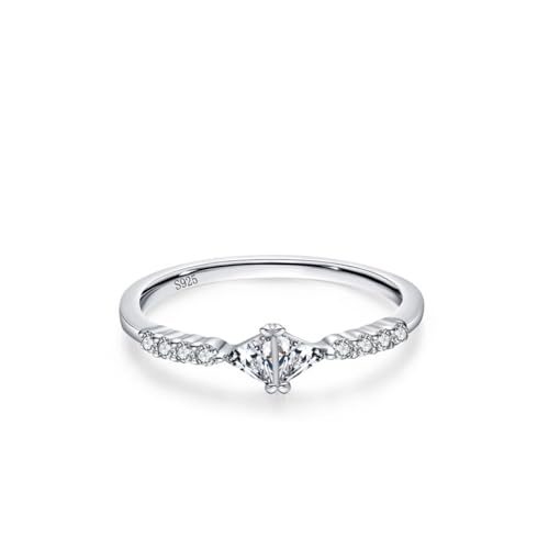 Skcess Damenring 925 Sterlingsilber, Ring Mädchen Weiß Zirkonia Ring Geometrischer Dreieckiger Symmetrischer Zirkon Größe 52 (16.6) von Skcess