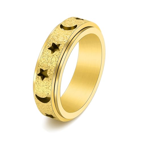 Skcess Edelstahl Ring Herren, Herren Ring Gold Sternmond Drehbar Ringe für Herren Männer Größe 52 (16.6) von Skcess