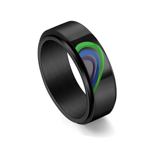 Skcess Edelstahl Ring Herren, Ringe Herren Grün, Blau, Lila Schwarz Liebe Regenbogen Ringe für Herren Männer Größe 52 (16.6) von Skcess