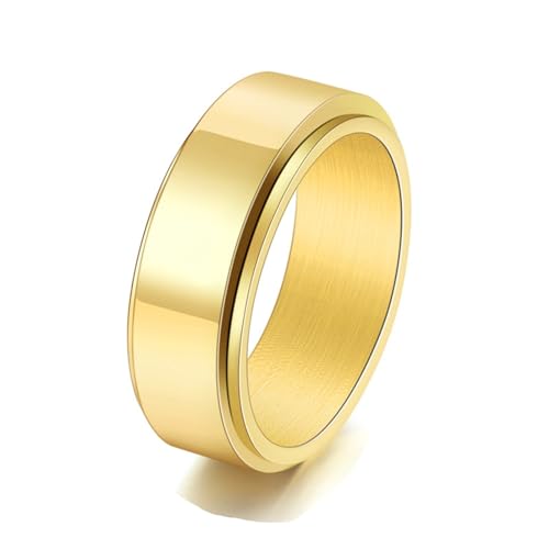 Skcess Edelstahl Ringe Herren, Herren Ringe Gold Glänzend Drehbar Ringe für Herren Männer Größe 62 (19.7) von Skcess