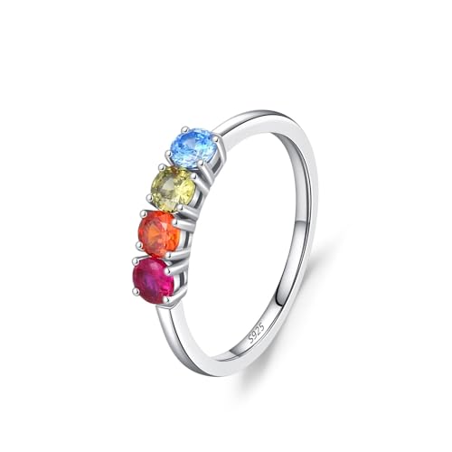 Skcess Fidget Ring Damen 925 Sterlingsilber, Verlobungsring Damen Mehrfarbig Zirkonia Ring Vierfarbige Zirkone Größe 49 (15.6) von Skcess