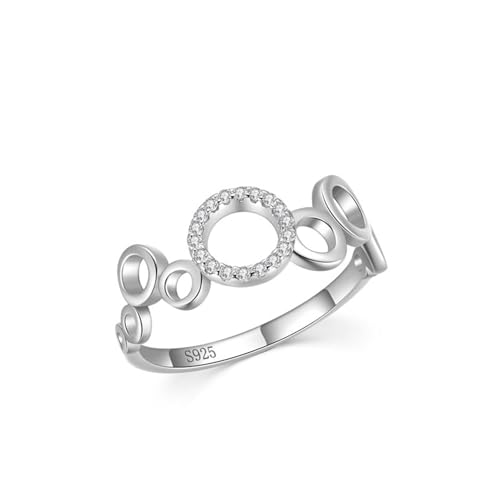 Skcess Fidget Ring Damen 925 Sterlingsilber, Verlobungsring Damen Weiß Zirkonia Ring Dicke Ringlinie mit Linien Größe 60 (19.1) von Skcess
