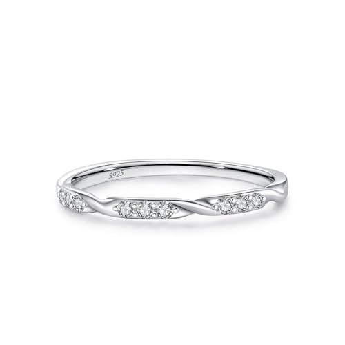 Skcess Fingerring Damen 925 Sterlingsilber, Fidget Ring Damen Weiß Zirkonia Ring Verflochtenes Möbius-Band Größe 49 (15.6) von Skcess