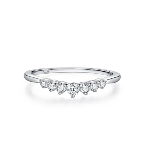 Skcess Fingerring Damen 925 Sterlingsilber, Fingerring Damen Weiß Zirkonia Ring Eleganter Stil mit Kleiner Zirkon-Clusterfassung Größe 54 (17.2) von Skcess