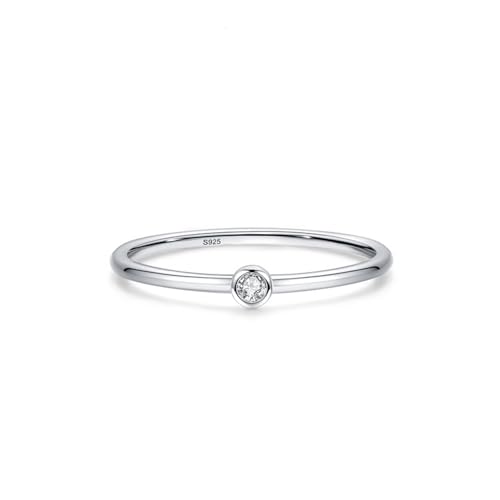 Skcess Fingerring Damen 925 Sterlingsilber, Ring Frauen Weiß Zirkonia Ring Mini-Solitär Größe 49 (15.6) von Skcess