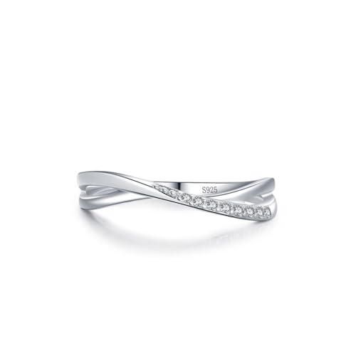 Skcess Fingerring Damen 925 Sterlingsilber, Ring Mädchen Weiß Zirkonia Ring Geometrische Anordnung mit Zirkon Größe 49 (15.6) von Skcess