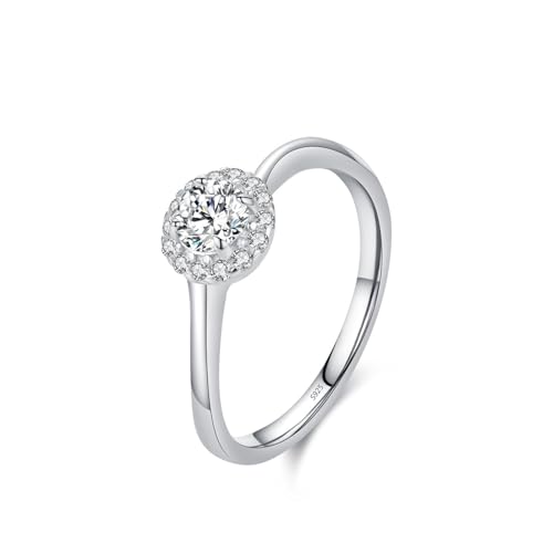 Skcess Fingerring Damen 925 Sterlingsilber, Ring Mädchen Weiß Zirkonia Ring Heiligenschein Größe 52 (16.6) von Skcess