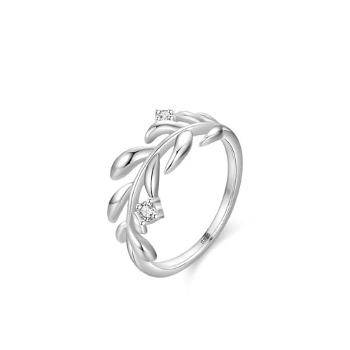 Skcess Fingerring Damen 925 Sterlingsilber, Ringe Damen Weiß Zirkonia Ring Ranken-Design Größe 49 (15.6) von Skcess