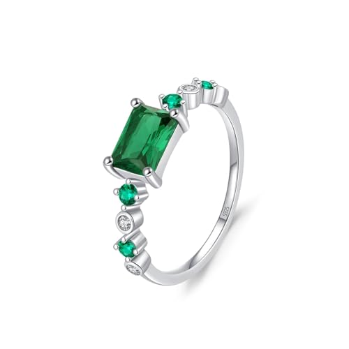 Skcess Fingerring Damen 925 Sterlingsilber, Ringe Frauen Grün Zirkonia Ring Eleganter Stil mit Rechteckigem Zirkon Größe 49 (15.6) von Skcess