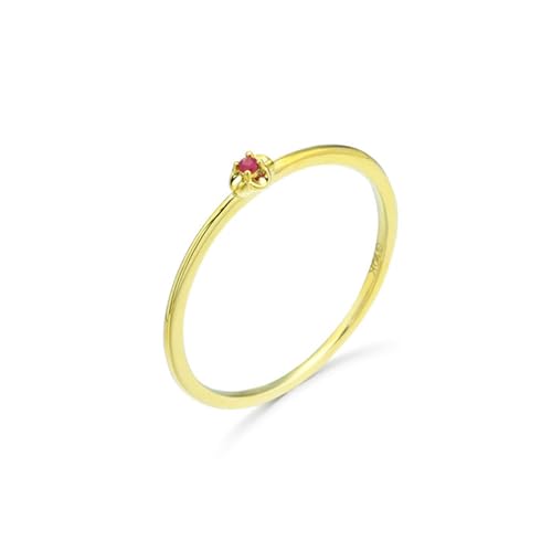 Skcess Goldring Damen 585 Echtgold 14K Ehering Rot Rubin Runden, Engagement Ring Dünner Einfacher Blumen-Solitär-Rubin Ringe Frauen Größe 63 (20.1) von Skcess