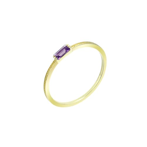 Skcess Goldring Damen 585 Echtgold 14K Eheringe Lila Amethyst Rechteckig, Ringe Damen mit Rechteckigem Amethyst Ringe Frauen Größe 54 (17.2) von Skcess