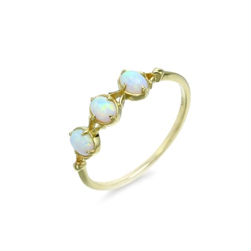 Skcess Goldring Damen 585 Echtgold 14K Eheringe Weiß Erstellter Opal Oval, Damenring Eleganter Ovaler Opal mit 4 Krappen Ring Damen Größe 61 (19.4) von Skcess