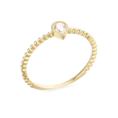 Skcess Goldring Damen 585 Echtgold 14K Eheringe Weiß Moissanit Birne, Damen Ringe Dünner Solitär-Wassertropfen-Moissanit Ring Damen Größe 53 (16.9) von Skcess