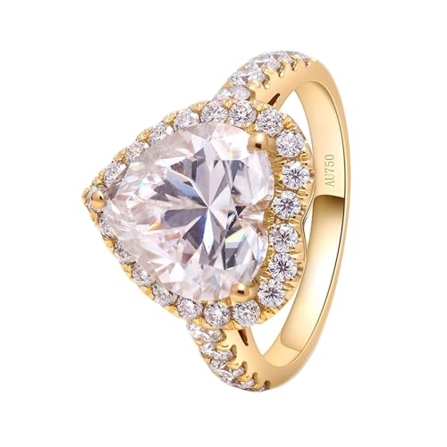 Skcess Goldring Damen 585 Echtgold 14K Engagement Ring, Damenring 3 Zinken In Herzform, 10mm mit 4 Karat Moissanit Ringe Frauen Größe 53 (16.9) von Skcess