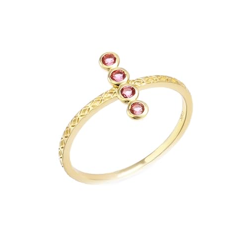 Skcess Goldring Damen 585 Echtgold 14K Engagement Ring Rosa Turmalin, Eheringe Vintage Geometrisches Muster Runder Rosa Turmalin Ring Damen Größe 52 (16.6) von Skcess