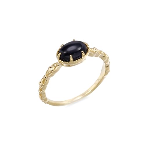 Skcess Goldring Damen 585 Echtgold 14K Engagement Ring Schwarz Achat Oval, Verlobungsring Damen Vintage Ovaler Schwarzer Achat Ring Damen Größe 50 (15.9) von Skcess