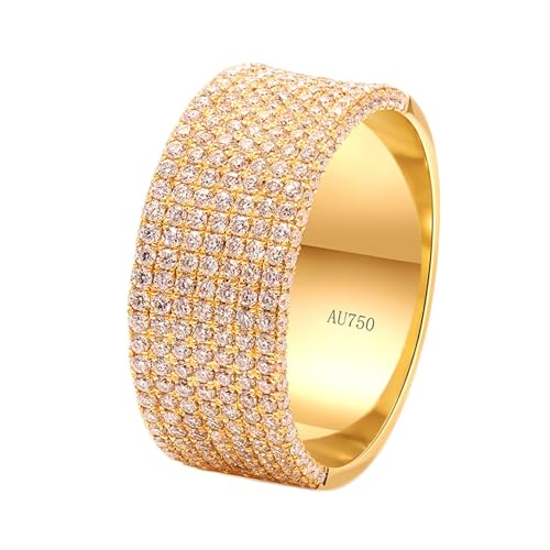 Skcess Goldring Damen 585 Echtgold 14K Matching Rings Weiß Moissanit Runden, Ring Breiter Ring Ring Damen Größe 52 (16.6) von Skcess