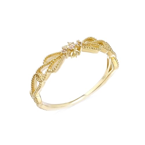 Skcess Goldring Damen 585 Echtgold 14K Partnerringe Weiß Topas Runden, Ringe Damen Vintage Hohlschleife Weißer Topas Ring Damen Größe 53 (16.9) von Skcess