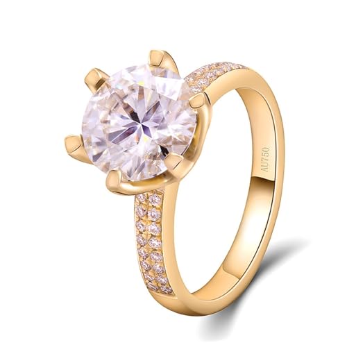 Skcess Goldring Damen 585 Echtgold 14K Promise Ring Weiß Moissanit Runden, Verlobungsring 6 Krallen Rund Zirkonia Ringe Frauen Größe 56 (17.8) von Skcess