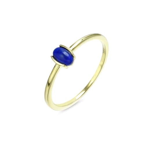 Skcess Goldring Damen 585 Echtgold 14K Ring Blau Lazurit Oval, Ring Damen Einfacher Ovaler Solitär-Lazurit Ringe Frauen Größe 47 (15.0) von Skcess