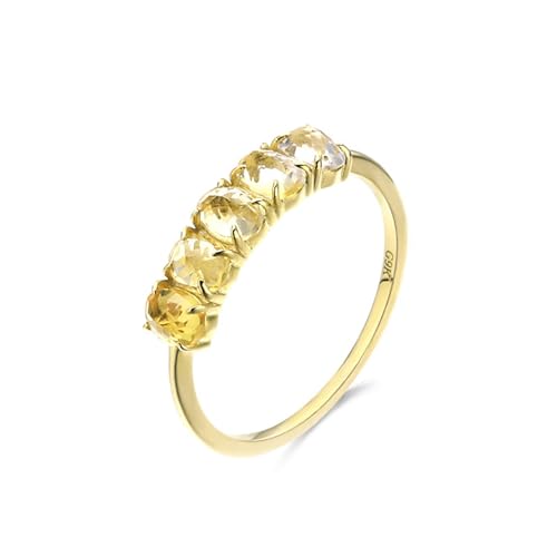 Skcess Goldring Damen 585 Echtgold 14K Ring Damen Gelb Citrin Oval, Damen Ring Dünner Einfacher Ovaler Citrin Ring Damen Größe 58 (18.5) von Skcess