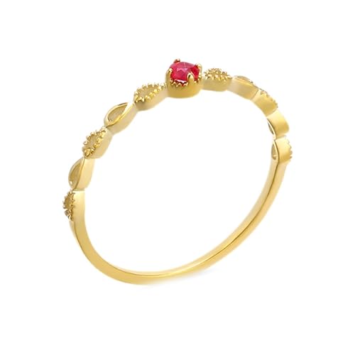 Skcess Goldring Damen 585 Echtgold 14K Ring Damen Rot Rubin Runden, Damenring Dünner Hohler Wassertropfen-Rubin Ringe Frauen Größe 67 (21.3) von Skcess