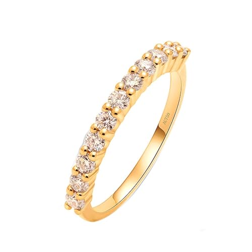 Skcess Goldring Damen 585 Echtgold 14K Ring Damen Weiß Diamant Runden, Eheringe Stapelbarer Ring Ring Damen Größe 61 (19.4) von Skcess