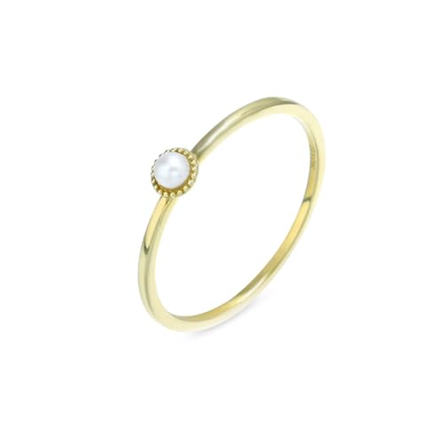 Skcess Goldring Damen 585 Echtgold 14K Ring Damen Weiß Perle Runden, Ring Dünne Vintage-Perle Ringe Frauen Größe 66 (21.0) von Skcess