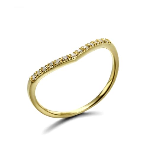 Skcess Goldring Damen 585 Echtgold 14K Ringe Weiß Diamant Runden, Ringe Damen Einfache Mikro-V-Form mit Diamant Ring Damen Größe 65 (20.7) von Skcess