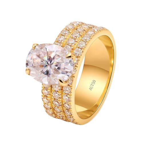 Skcess Goldring Damen 585 Echtgold 14K Wedding Ring, Damen Ring 4 Krallen, Ovale Form, 7x9mm mit 2 Karat Moissanit Ring Damen Größe 47 (15.0) von Skcess