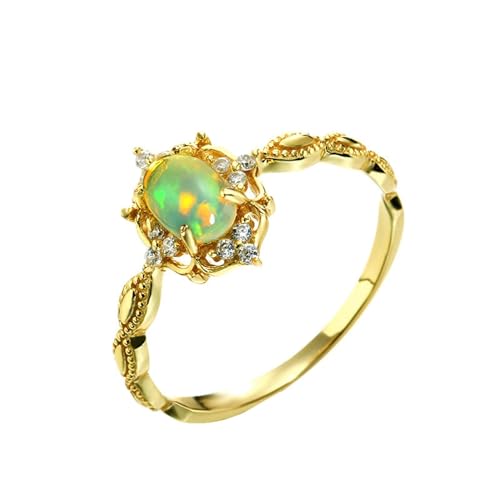 Skcess Goldring Damen 585 Echtgold 14K Wedding Ring Mehrfarbig Opal Oval, Damenring mit Opal und Zirkonia Zirkonia Ringe Frauen Größe 67 (21.3) von Skcess