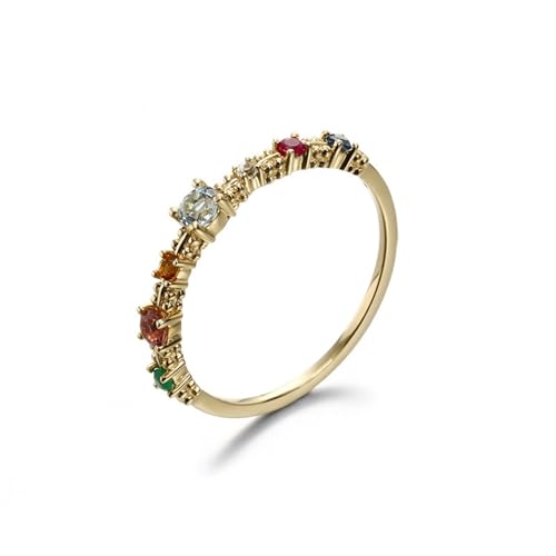 Skcess Goldring Damen 585 Echtgold 14K Wedding Ring Weiß Diamant Runden, Damenring Vier Krallen mit Buntem Edelstein Ringe Frauen Größe 58 (18.5) von Skcess