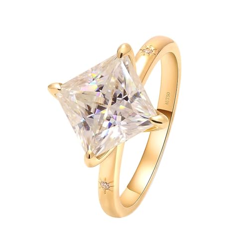 Skcess Goldring Damen 585 Echtgold 14K Wedding Ring Weiß Moissanit Prinzessin, Engagement Ring Ring mit 4 Krallen Ringe Frauen Größe 47 (15.0) von Skcess