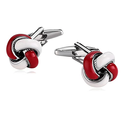 Skcess Hemd Manschettenknöpfe Herren Weiß Rot, Manschettenknöpfe Herren Liebesknoten Hemd-Manschettenknöpfe Geschenke für Herren Und Damen von Skcess
