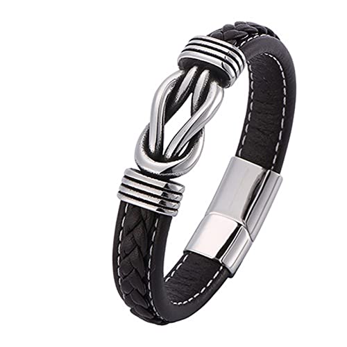 Skcess Herren Armband Silber，Kettenarmbänder Lederarmband Mit Quadratischem Knoten Rostfreier Stahl Männer Armband 16.5cm von Skcess