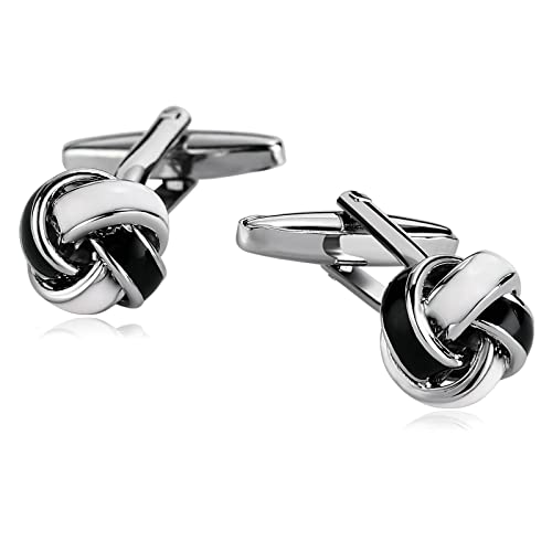 Skcess Herren Manschettenknöpfe Weiß Schwarz, Manschettenknöpfe Herren Liebesknoten Hemd-Manschettenknöpfe Geschenke für Herren Und Damen von Skcess