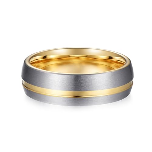 Skcess Herren Ring, Wolfram Engagement Ring Gold Matt Gebürstete 7 Mm Polierte Nut Ringe für Herren Männer Größe 49 (15.6) von Skcess