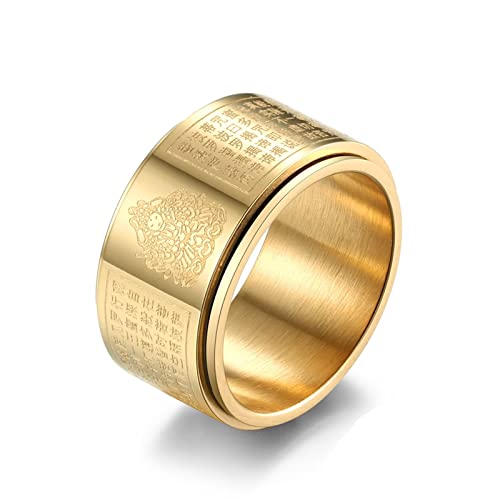 Skcess Herren Ring Gold, Männer Ringe Edelstahl Tausendhändiger Avalokiteshvara Ringe Herren Geschenke für Männer Größe 74 (23.6) von Skcess