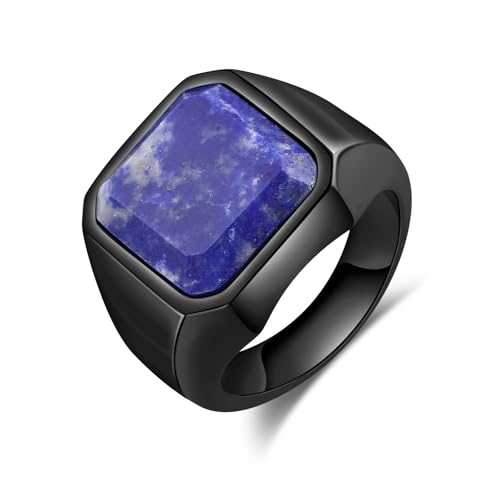 Skcess Herren Ringe Schwarz, Edelstahl Männer Ringe 22MM Breiter Siegelring Lapislazuli Ring Verlobungsring Schmuck Herren Größe 65 (20.7) von Skcess