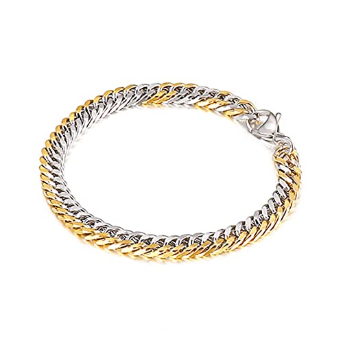 Skcess Herrenarmband Silber Gold，Gliederarmbänder Zweifarbige Farbabstimmung Rostfreier Stahl Lederarmband Herren 200X6Mm von Skcess