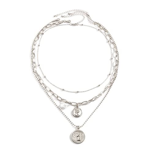Skcess Lange Perlenkette Modeschmuck, Perlenkette mit Muschel Silber Vergoldet Münze Perle Geburtstagsgeschenk Frauen Halskette von Skcess