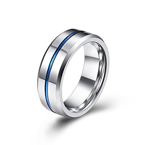 Skcess Männer Ringe Blau, Ring Männer Tungsten 8Mm Ringe Herren Geschenke für Männer Größe 60 (19.1) von Skcess