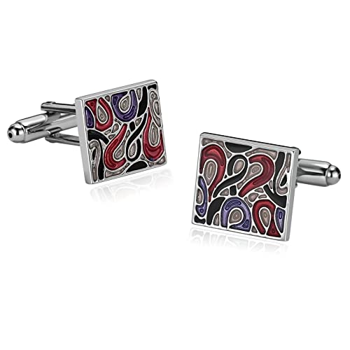 Skcess Manschettenknöpfe Bunt, Manschettenknöpfe Herren Quadratisches Muster Hemd-Manschettenknöpfe Rostfreier Stahl Geschenke für Herren Und Damen von Skcess
