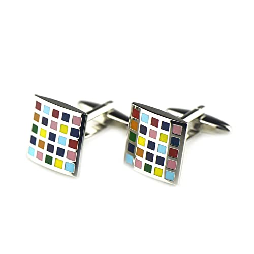 Skcess Manschettenknöpfe Herren Personalisiert Bunt, Manschettenknöpfe Herren Quadratisches Gitter Manschettenknöpfe Geschenke für Herren Und Damen von Skcess