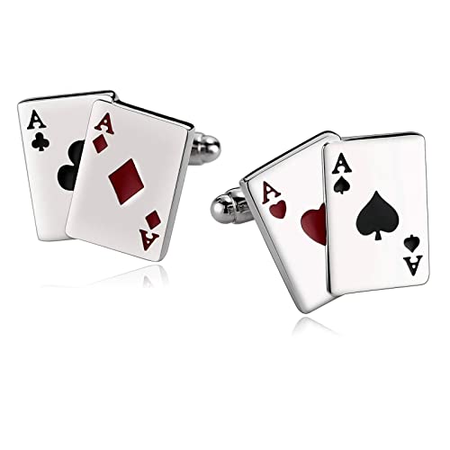 Skcess Manschettenknöpfe Schwarz Rot, Manschettenknöpfe Herren Pokerkarten A Hemd-Manschettenknöpfe Rostfreier Stahl Geschenke für Herren Und Damen von Skcess