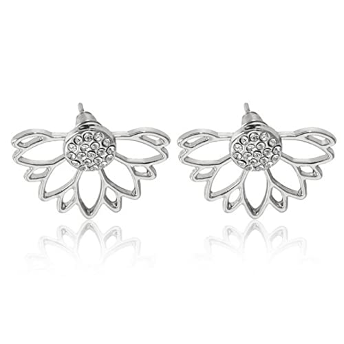 Skcess Mode Ohrringe Damen Silber, Ohrstecker Legierung Weiß Runden Hohle Lotus Flower Zirkon Ohrstecker Damen Geschenke von Skcess