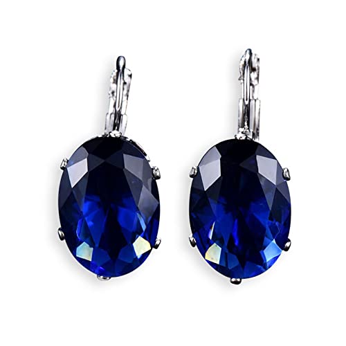 Skcess Ohringe Damen Silber, Tropfenohrringe Legierung Dunkelblau Oval Große Zirkon-Ohrhänger Grosse Ohrringe Damen von Skcess